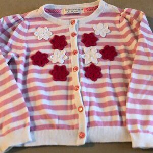 Richie House Girls White & Pink Cardigan Sweater Long Sleeves Size 4